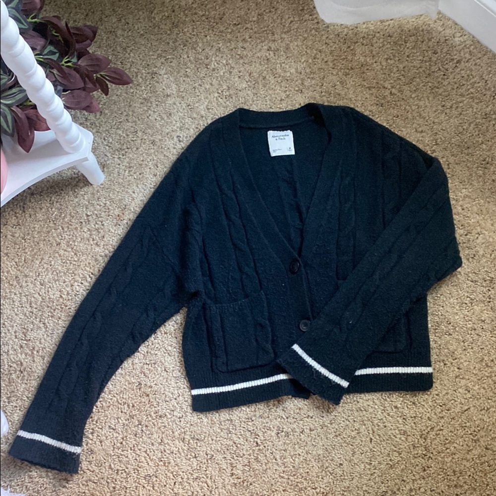 Abercrombie & Fitch Black Cardigan with Classic Stripes